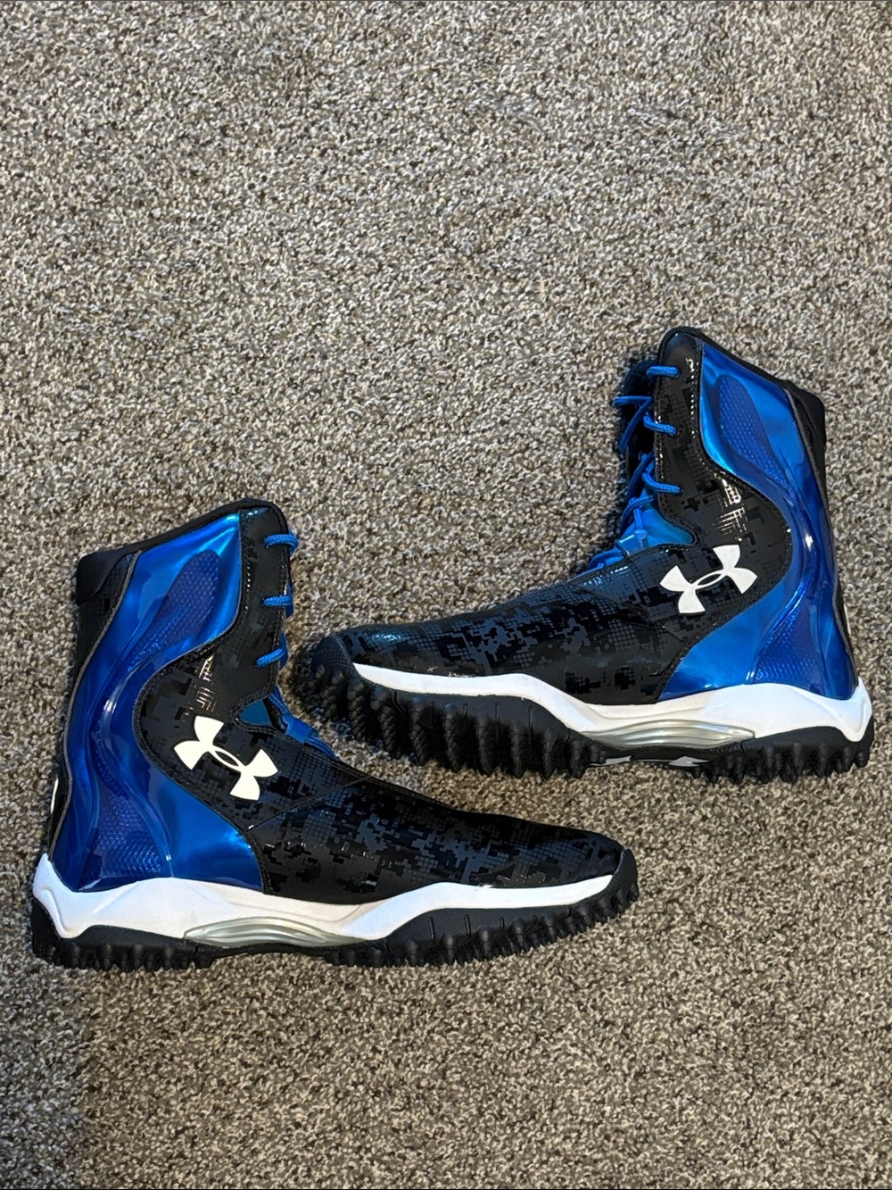 Under Armour Brawler Men’s Hightop Football Cleat Black/Blue Size 12.5